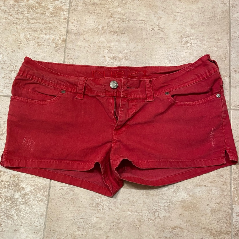 Red jean shorts